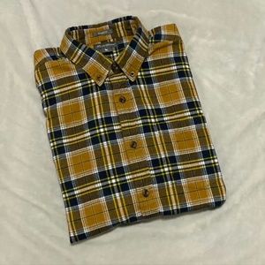 Eddie Bauer Men's Plaid Button Down Shirt - Mustard and Navy